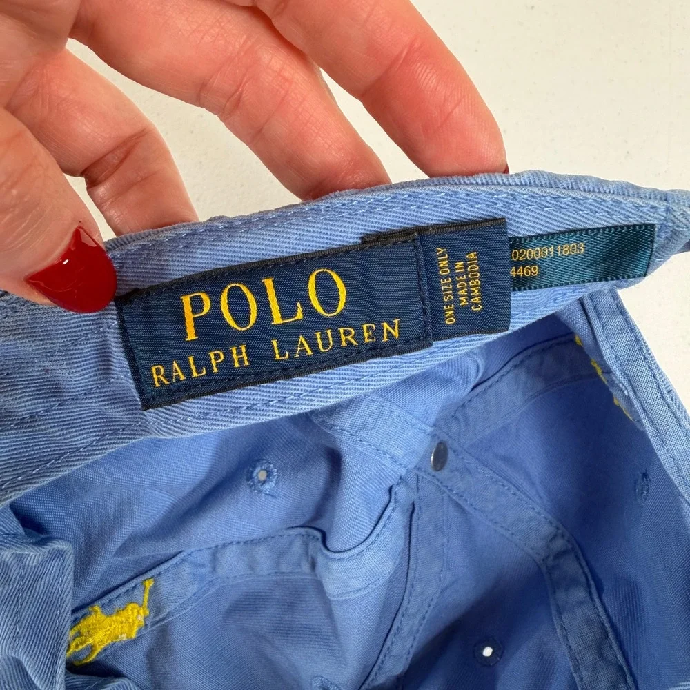 Polo Ralph Lauren Baseball Cap Blue Yellow Pony Logo Adjustable Cotton Hat Strap